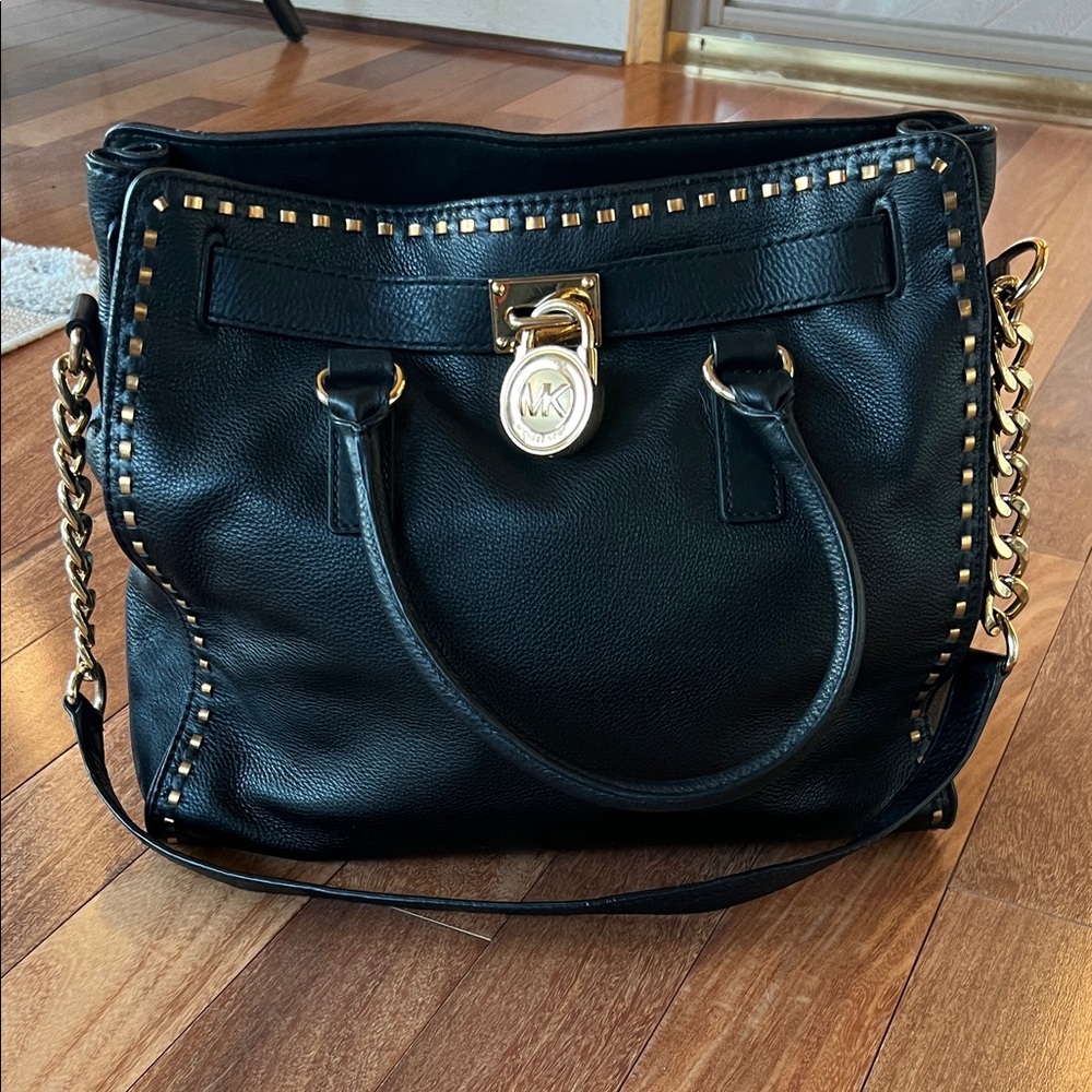 Michael Kors Black Shoulder Bag with Gold Accents